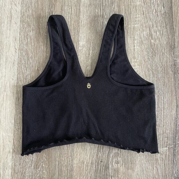Spiritual Gangster Black Ribbed Built in Bra Crop Tank - Size: M/L - Picture 2 of 5